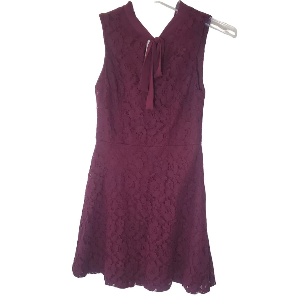 Maroon Red Lace Tie Neck A-Line Dress Size XS
